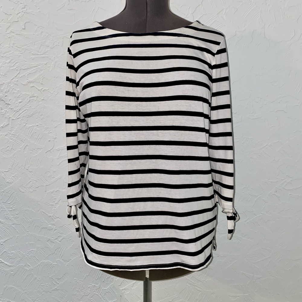Striped 3/4 Tie-Sleeve Boat Neck Shirt